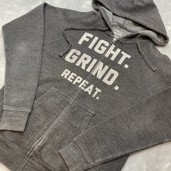 Fight Grind Repeat Hoodie Sweatshirt Mens S Charcoal Full Zip Gym Workout Inspo - Picture 2 of 7